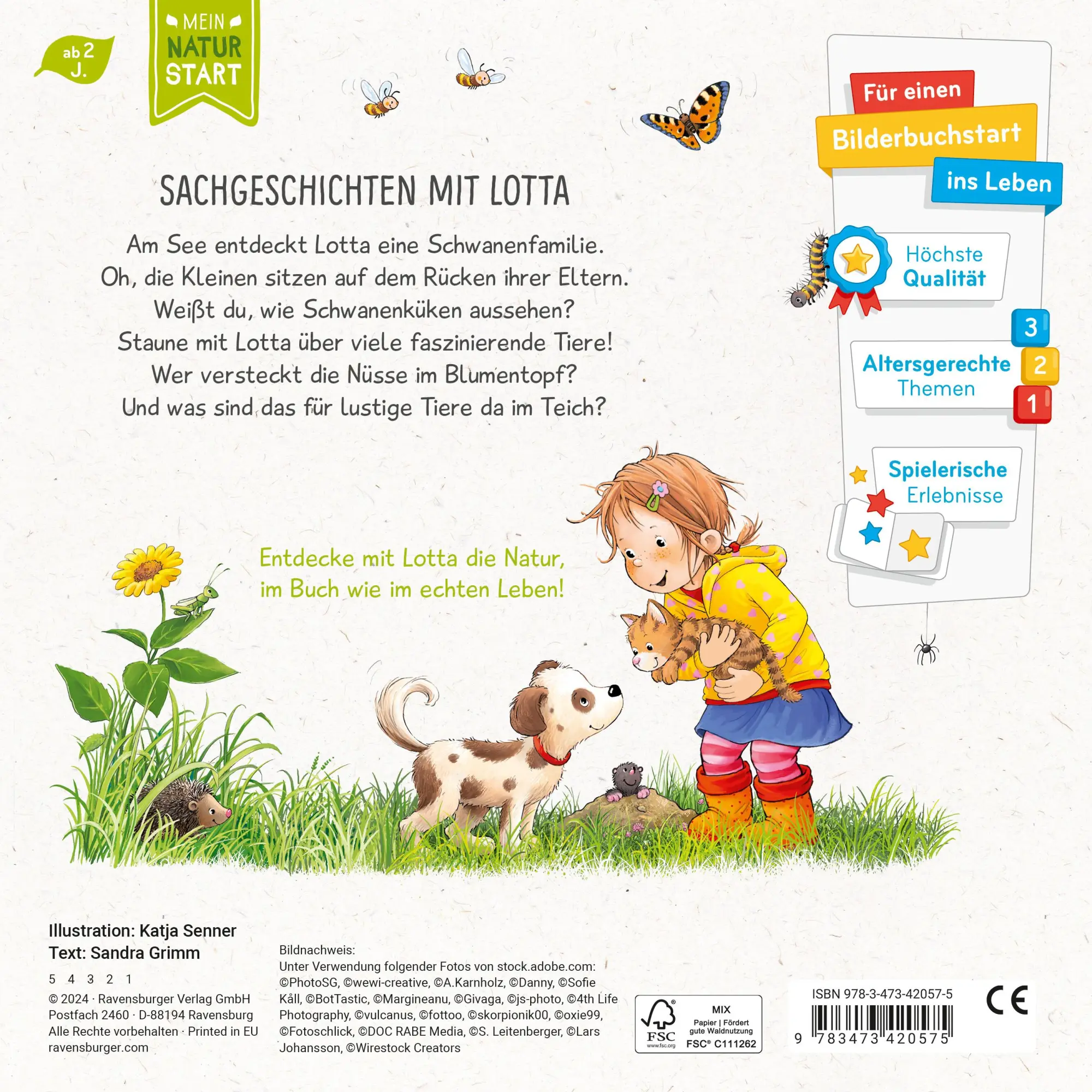 Rückseite: 9783473420575 | Lotta liebt die Tiere | Sandra Grimm | Buch | Naturstart | 24 S.