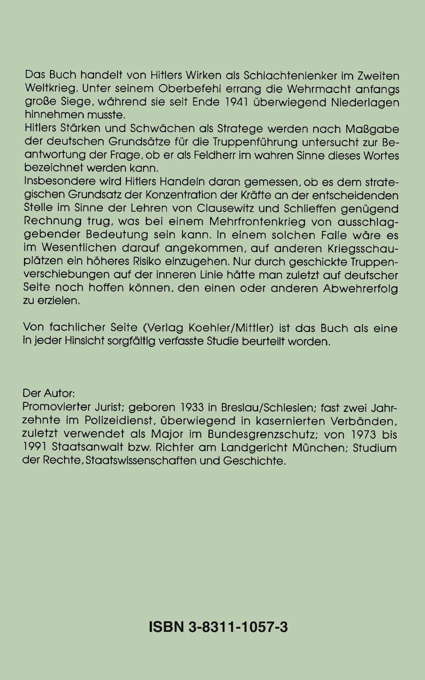 Rückseite: 9783831110575 | War Hitler ein Feldherr? Der Oberste Befehlshaber der Wehrmacht im...