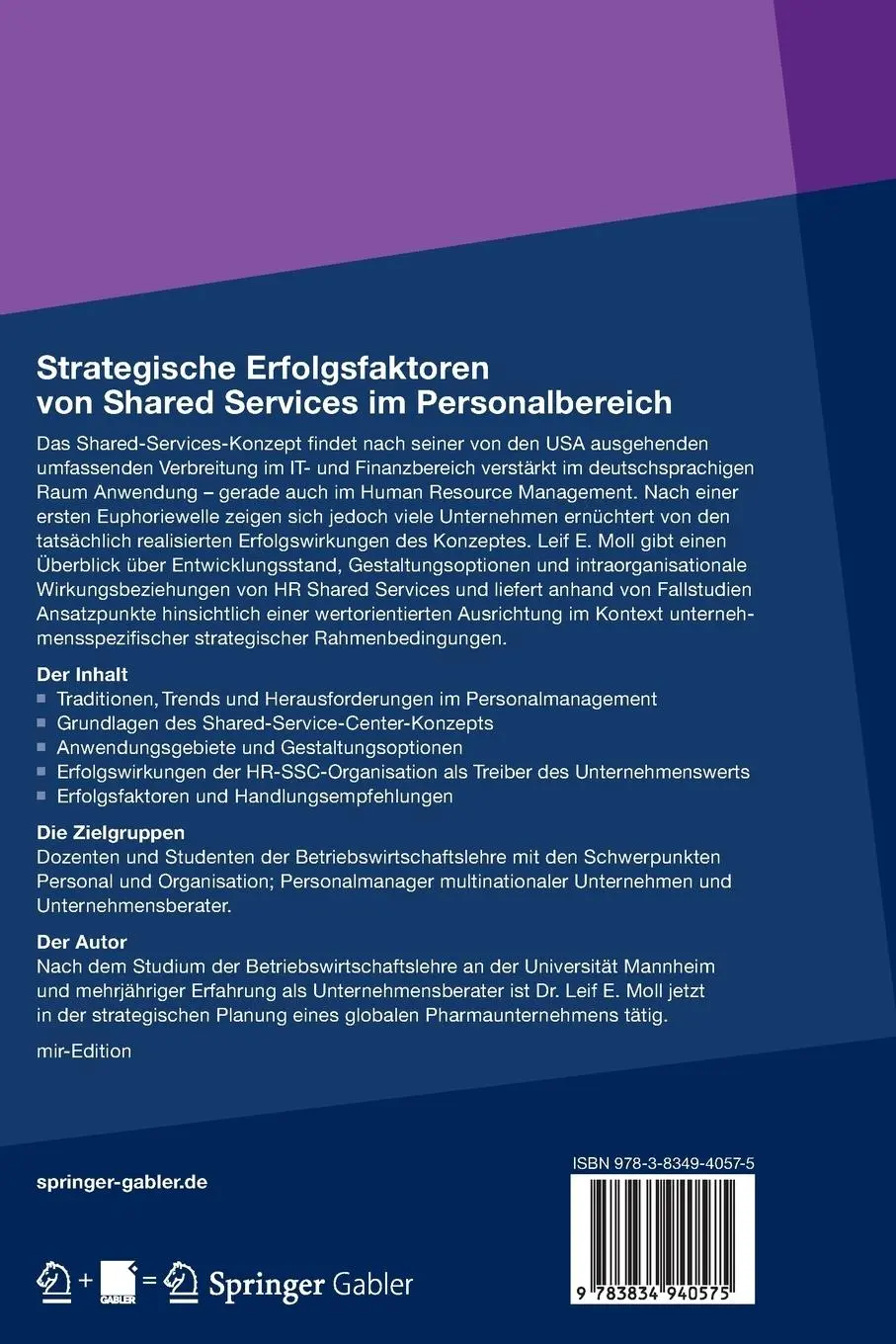 Rückseite: 9783834940575 | Strategische Erfolgsfaktoren von Shared Services im Personalbereich