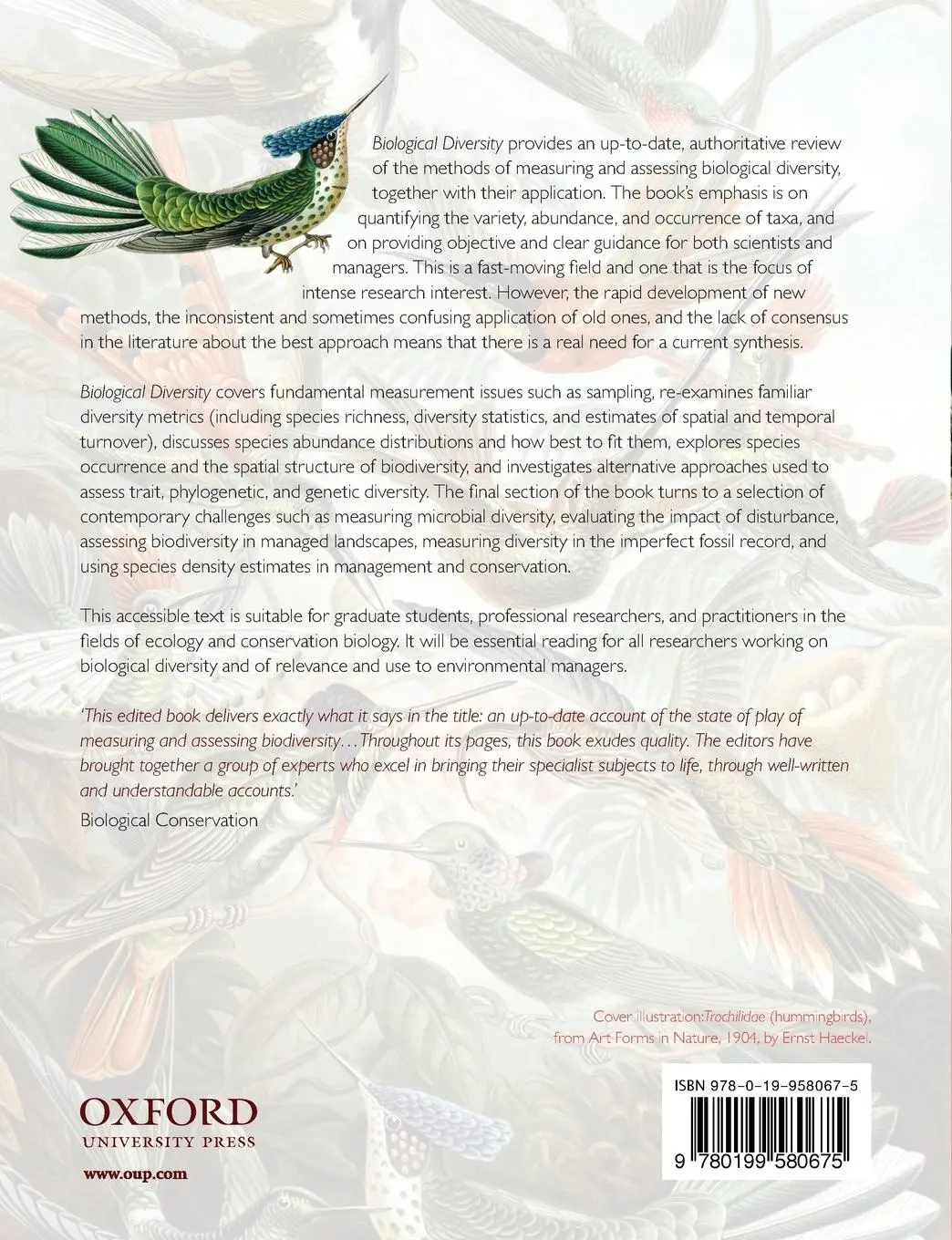 Rückseite: 9780199580675 | BIOLOGICAL DIVERSITY P | Magurran | Taschenbuch | Englisch | 2010