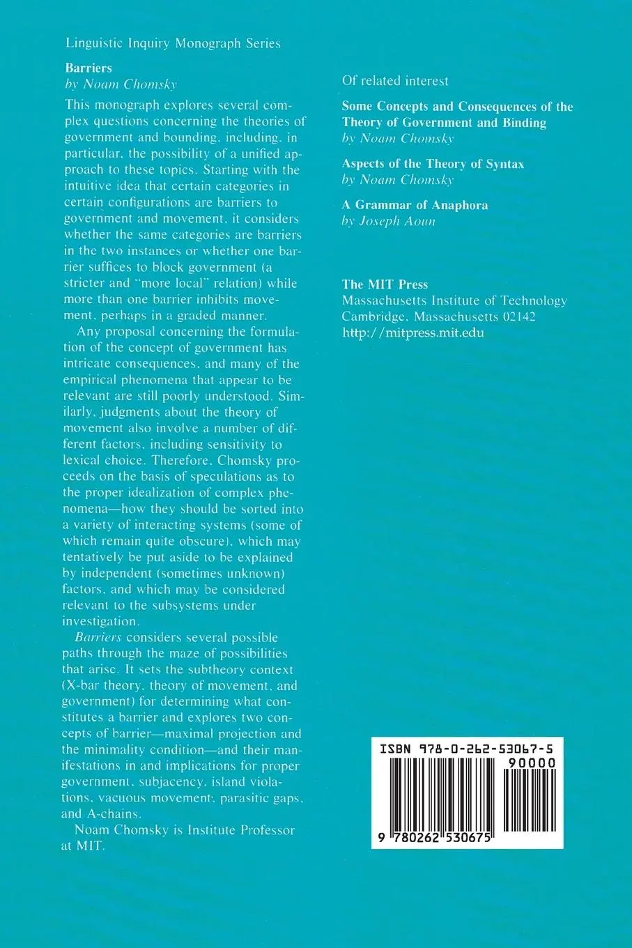 Rückseite: 9780262530675 | Barriers | Noam Chomsky | Taschenbuch | Einband - flex.(Paperback)