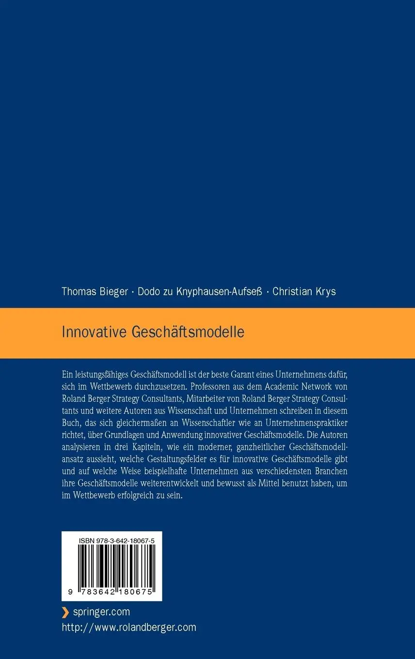 Rückseite: 9783642180675 | Innovative Geschäftsmodelle | Thomas Bieger (u. a.) | Buch | xx | 2011