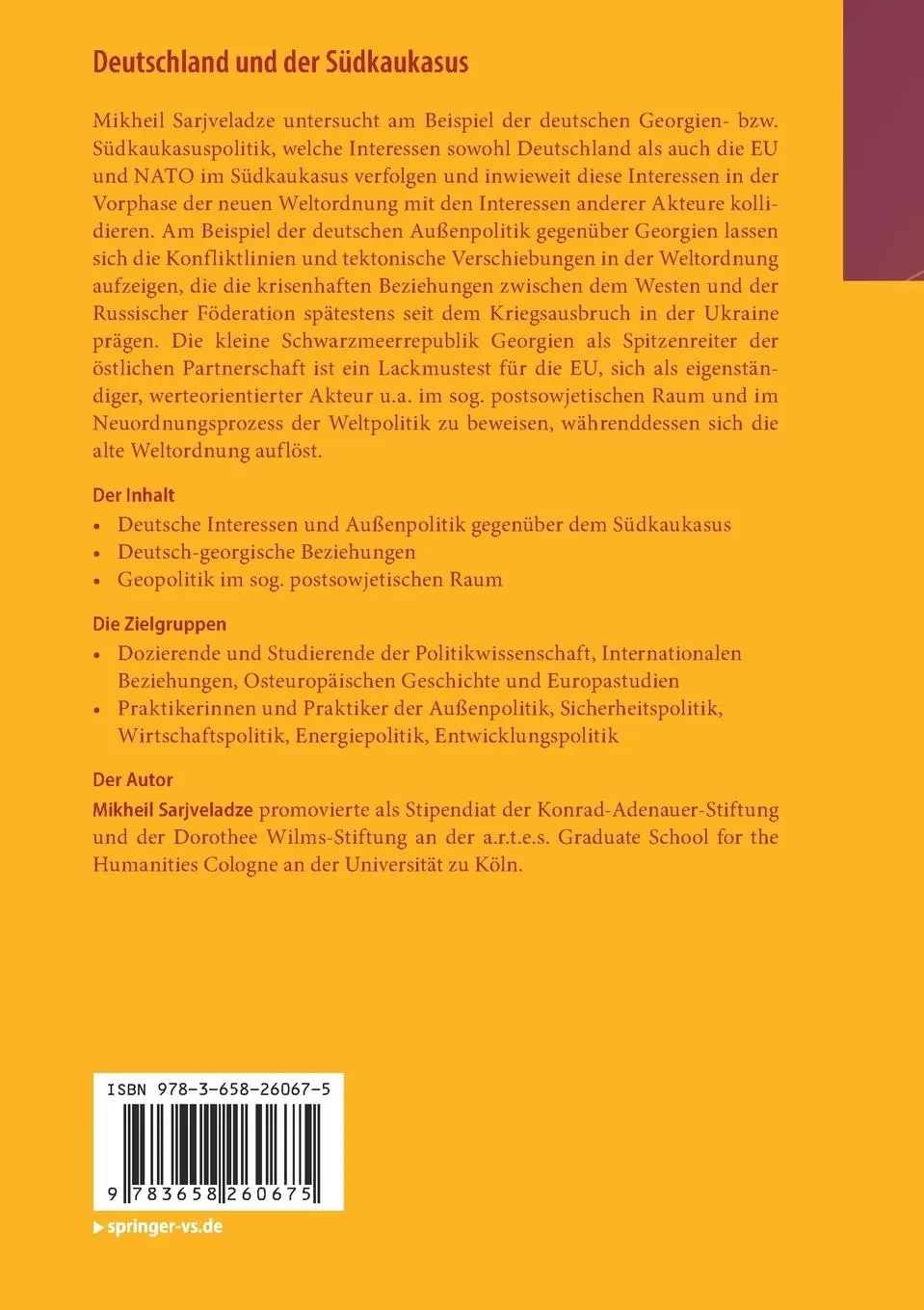 Rückseite: 9783658260675 | Deutschland und der Südkaukasus | Mikheil Sarjveladze | Taschenbuch