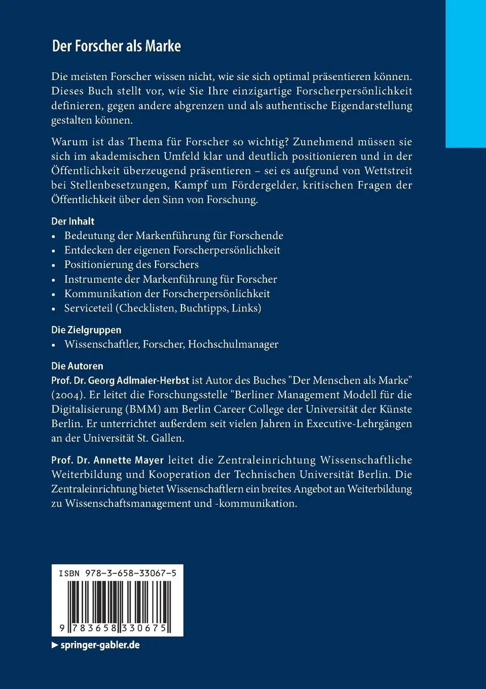 Rückseite: 9783658330675 | Der Forscher als Marke | Annette Mayer (u. a.) | Taschenbuch | xv