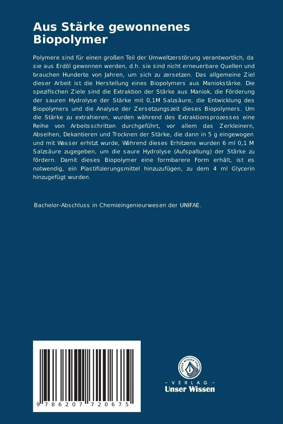 Rückseite: 9786207720675 | Aus Stärke gewonnenes Biopolymer | Polymerchemie | Silva (u. a.)