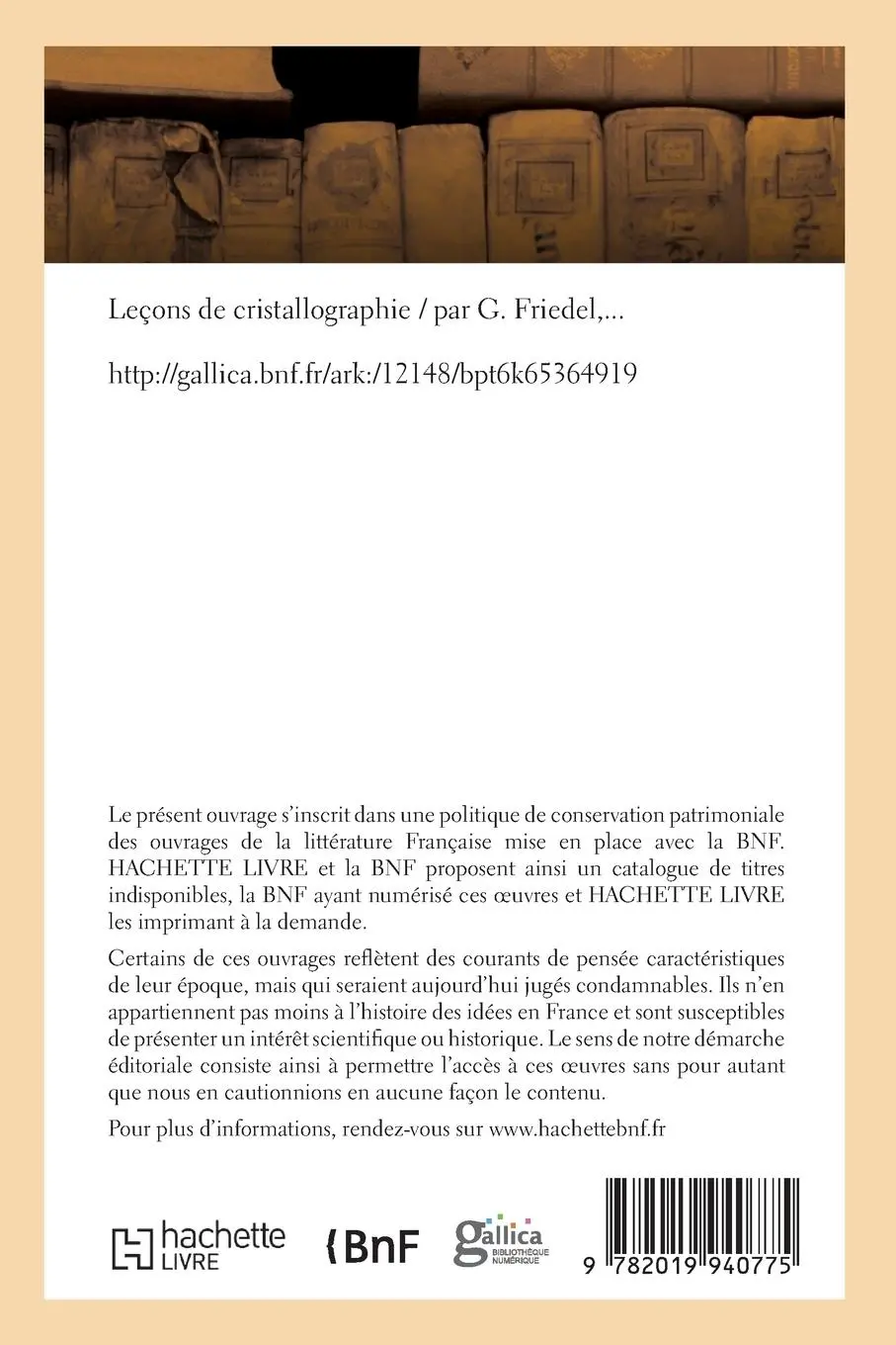 Rückseite: 9782019940775 | Leçons de Cristallographie | Friedel-G | Taschenbuch | Französisch