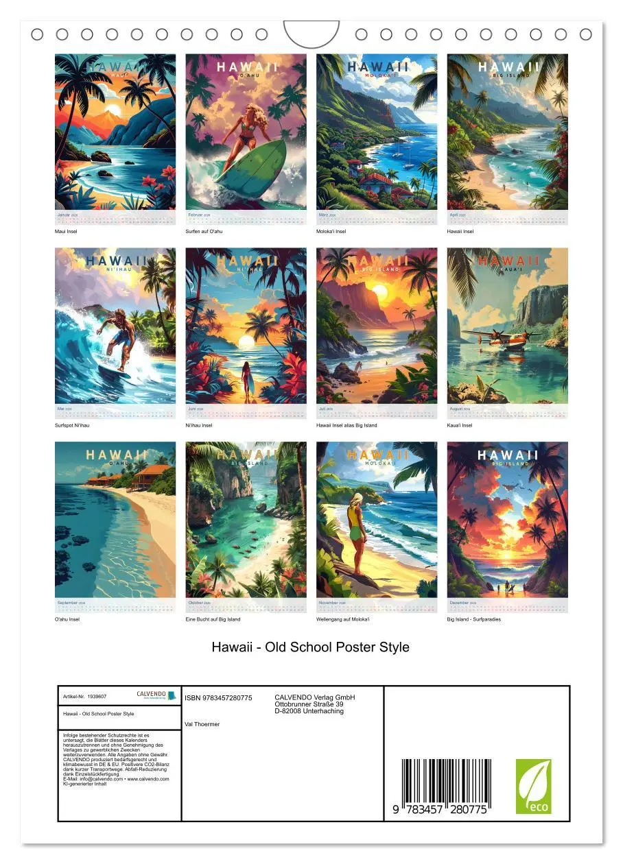 Bild: 9783457280775 | Hawaii - Old School Poster Style (Wandkalender 2026 DIN A4 hoch),...
