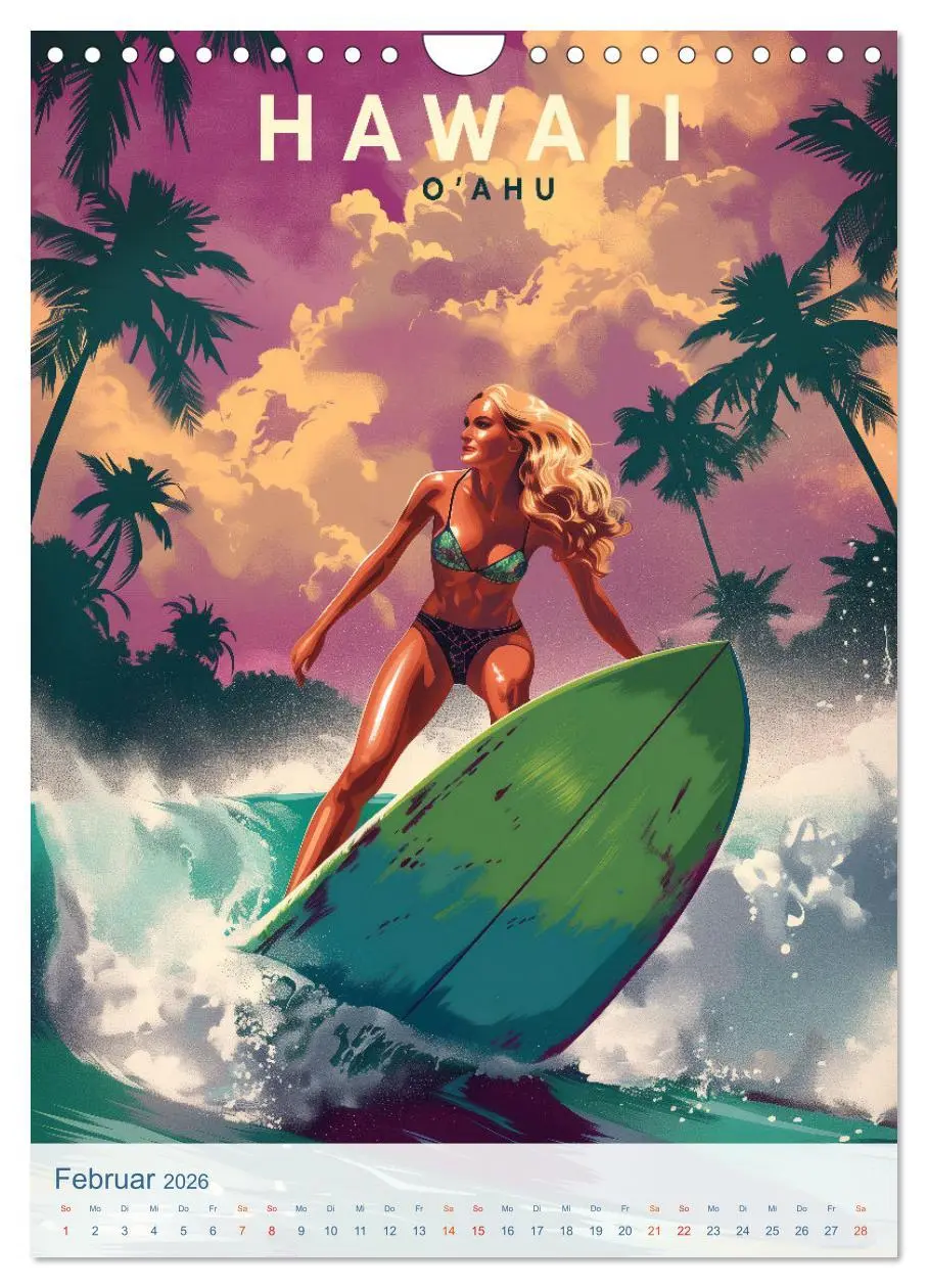Bild: 9783457280775 | Hawaii - Old School Poster Style (Wandkalender 2026 DIN A4 hoch),...
