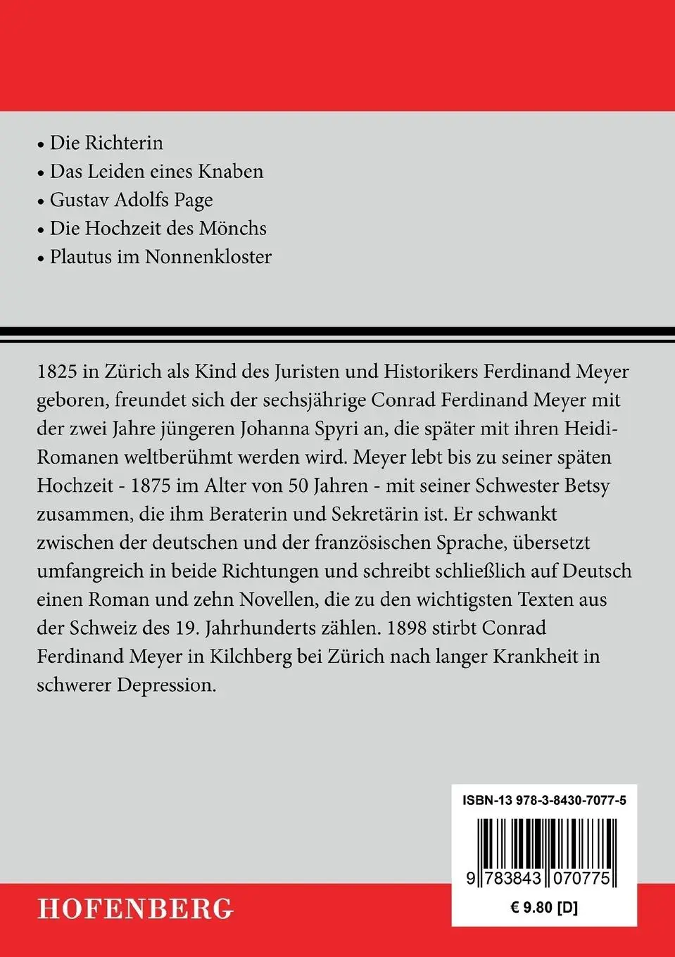 Rückseite: 9783843070775 | Die Richterin / Das Leiden eines Knaben | und andere Novellen | Meyer