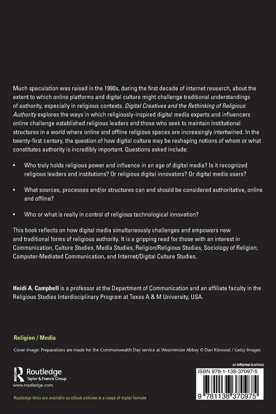 Rückseite: 9781138370975 | Digital Creatives and the Rethinking of Religious Authority | Campbell