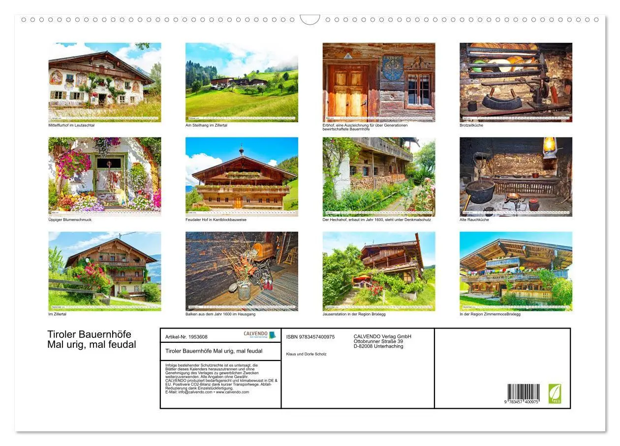 Bild: 9783457400975 | Tiroler Bauernhöfe Mal urig, mal feudal (Wandkalender 2026 DIN A2...