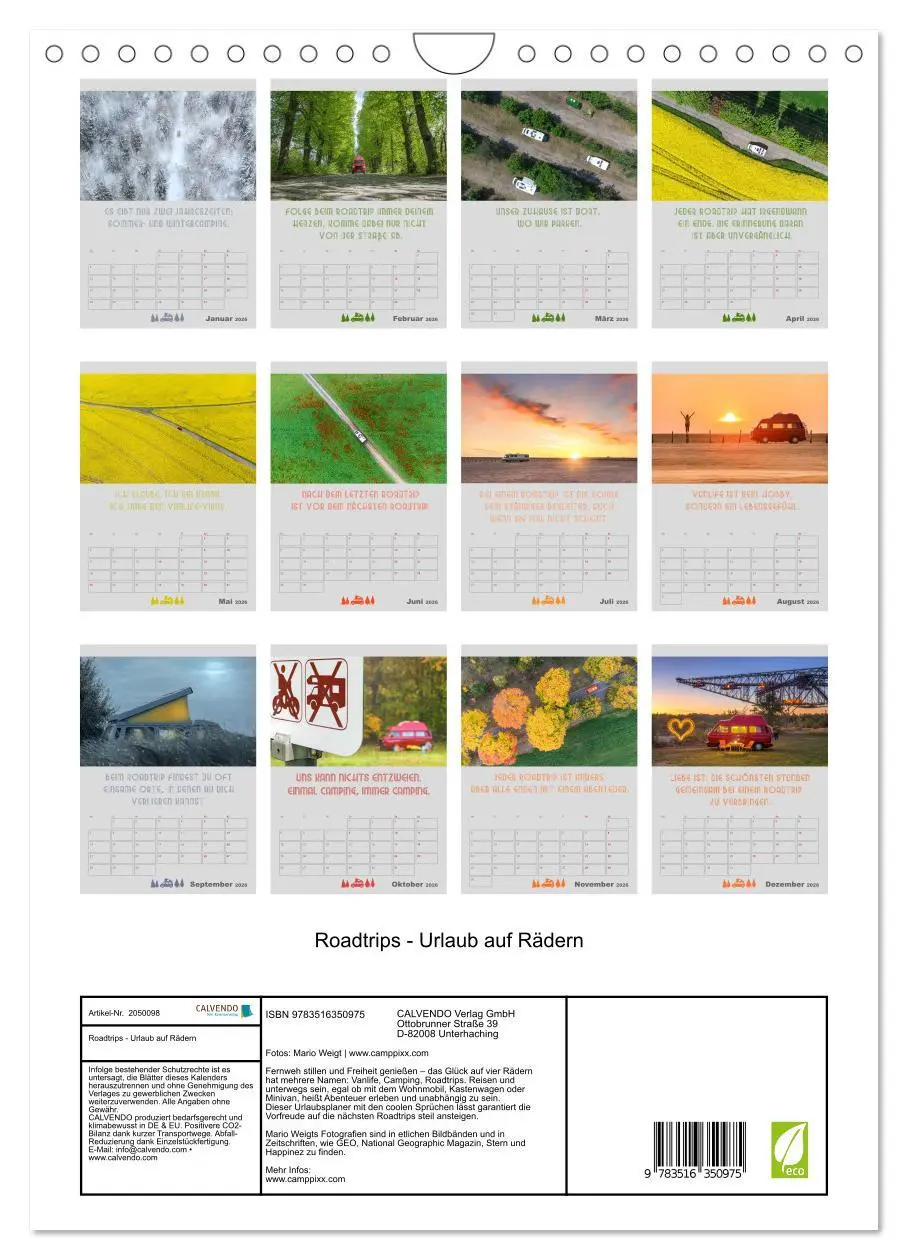 Bild: 9783516350975 | Roadtrips - Urlaub auf Rädern (Wandkalender 2026 DIN A4 hoch),...