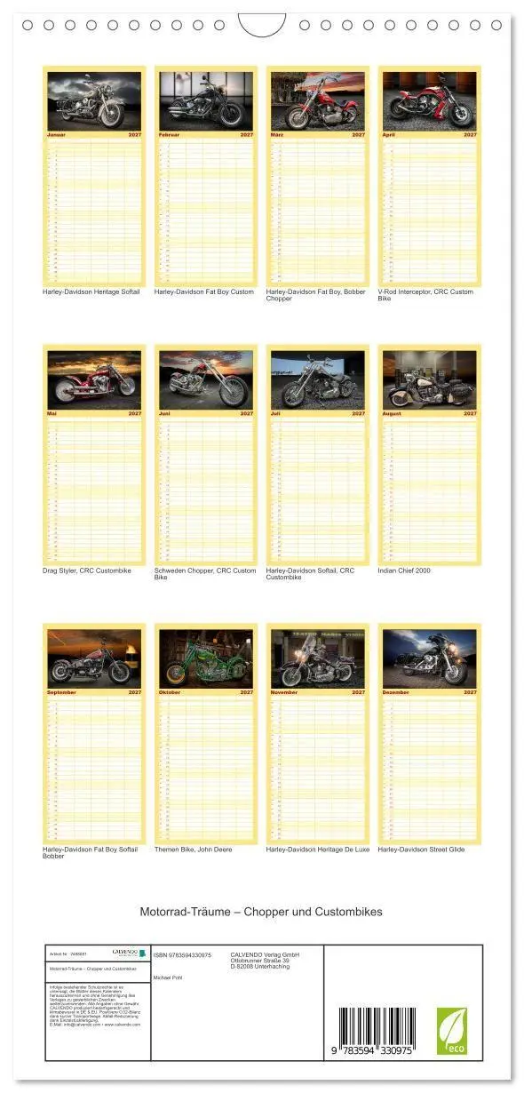 Bild: 9783594330975 | Familienplaner 2027 - Motorrad-Träume - Chopper und Custombikes mit...