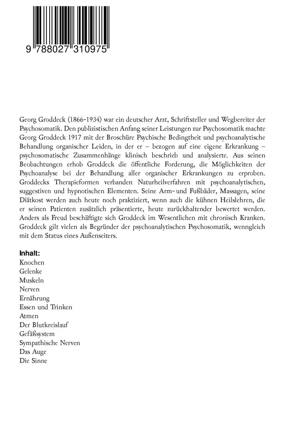 Rückseite: 9788027310975 | Die Natur heilt | Die Entdeckung der Psychosomatik | Georg Groddeck