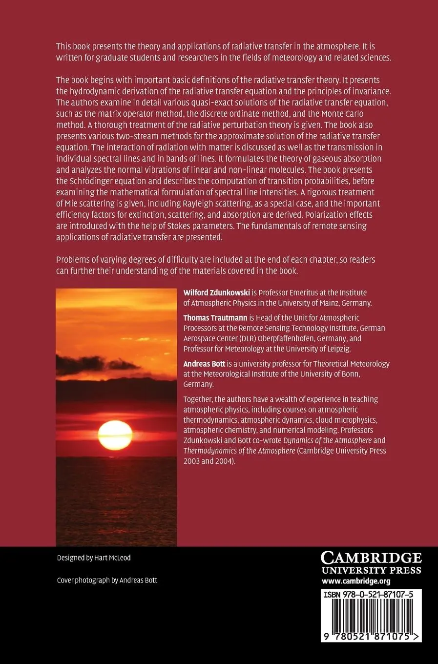 Rückseite: 9780521871075 | Radiation in the Atmosphere | Wilford Zdunkowski (u. a.) | Buch | 2007