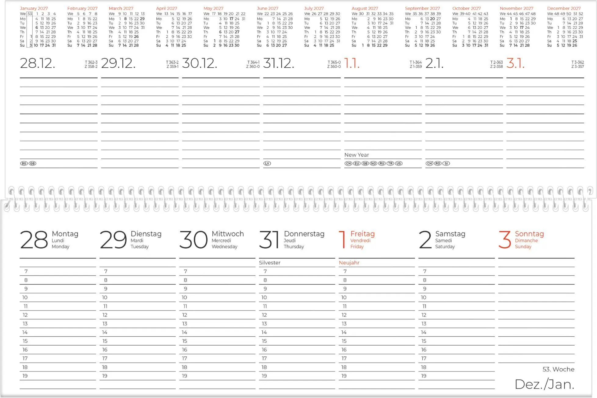 Bild: 4069095011175 | Tischquerkalender 1W/2S blau 2027 | Neumann Verlage GmbH &amp; Co KG