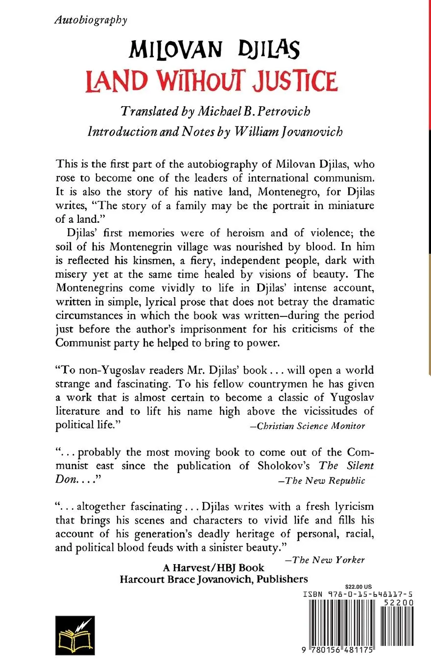 Rückseite: 9780156481175 | Land Without Justice | Milovan Djilas | Taschenbuch | Englisch