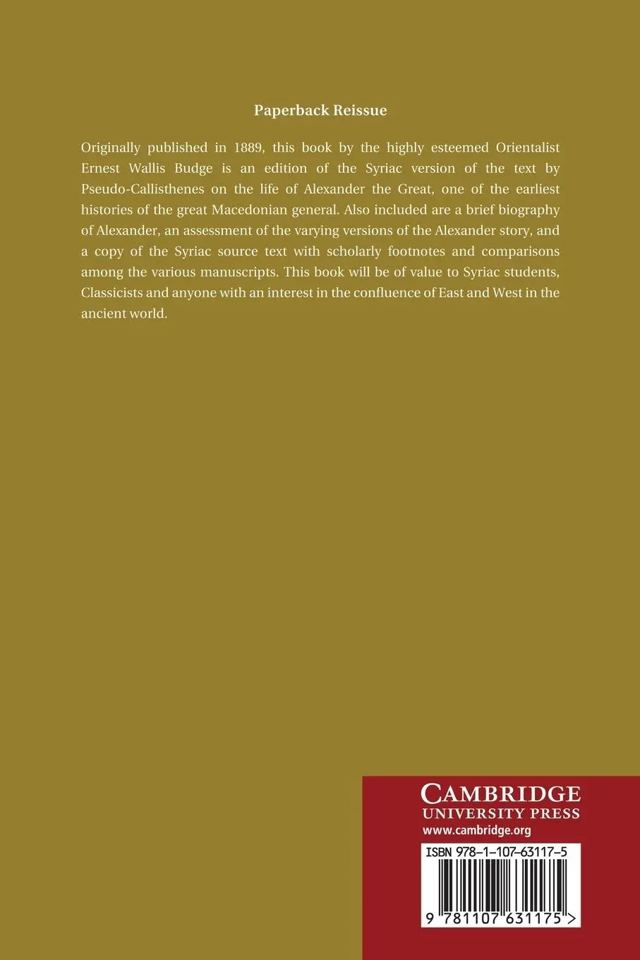 Rückseite: 9781107631175 | The History of Alexander the Great | Ernest A. Wallis Budge | Buch