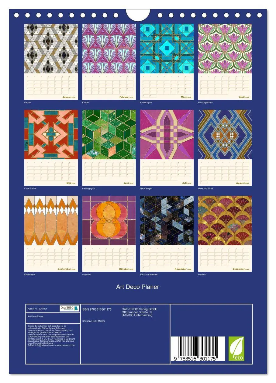 Bild: 9783516301175 | Art Deco Planer (Wandkalender 2026 DIN A4 hoch), CALVENDO...