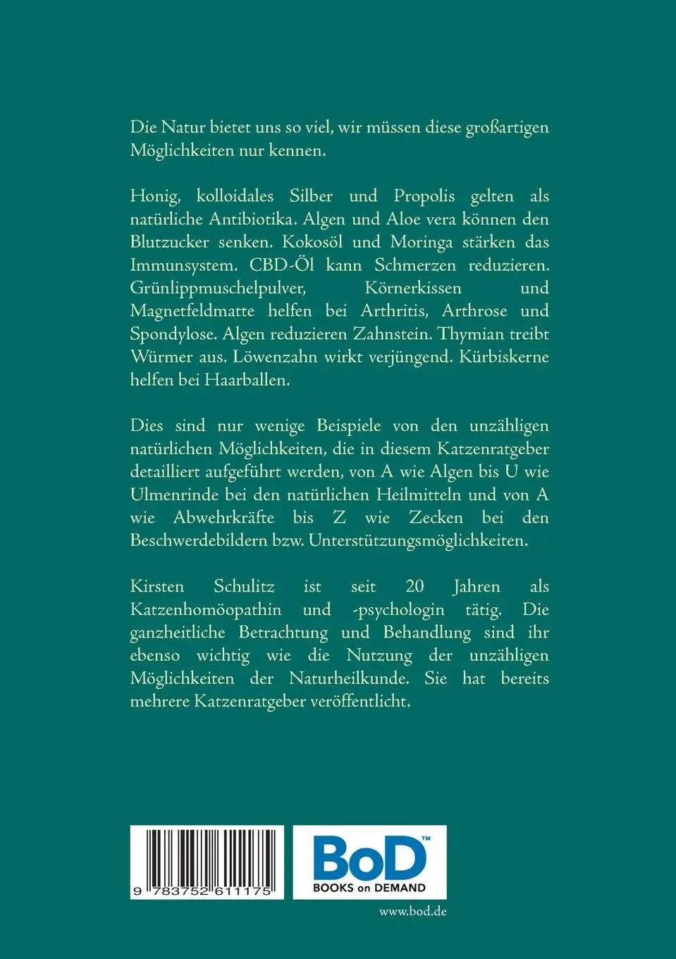 Rückseite: 9783752611175 | Natürliche Heilmittel für Katzen | Kirsten Schulitz | Taschenbuch