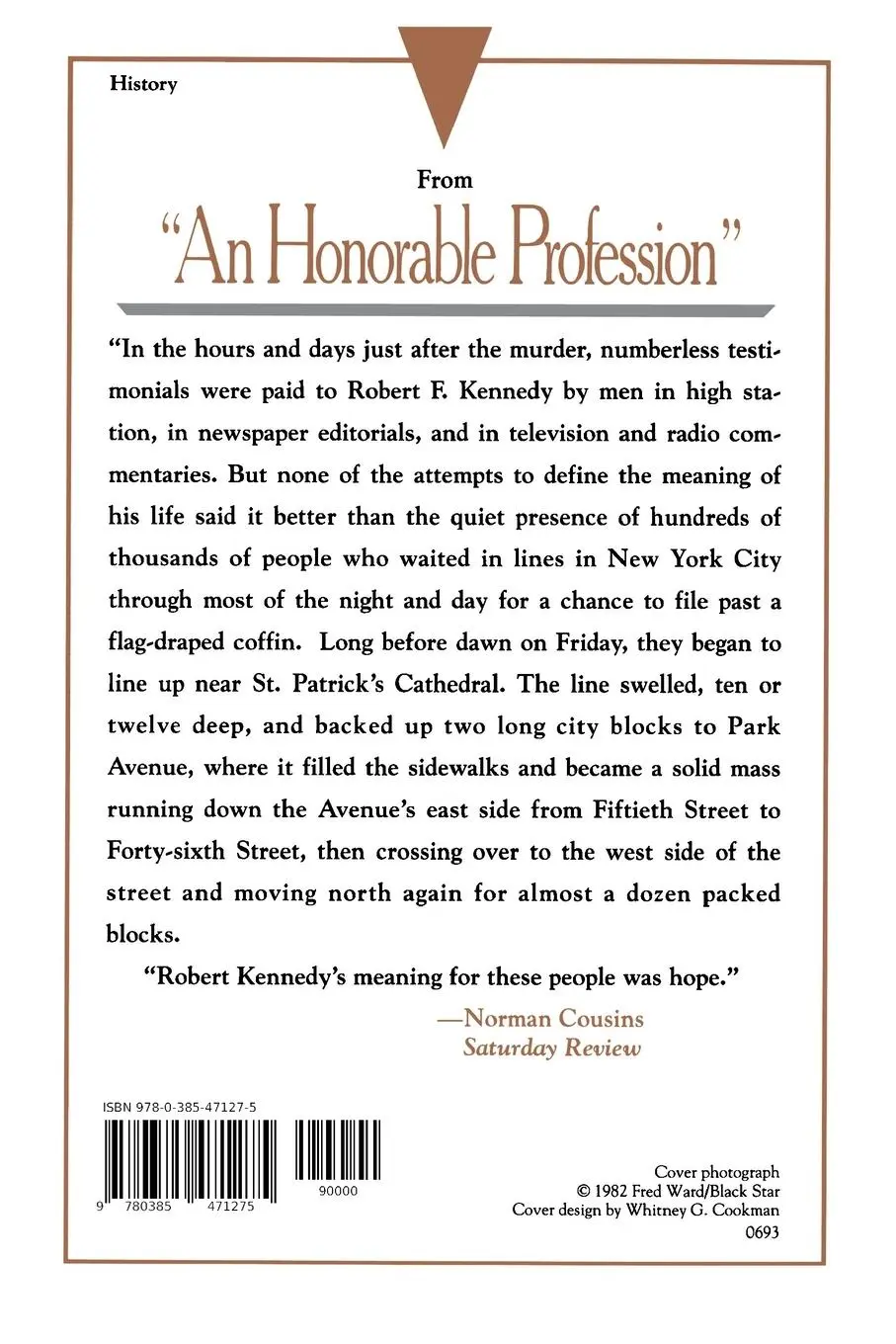 Rückseite: 9780385471275 | "An Honorable Profession" | A Tribute to Robert F. Kennedy | Salinger
