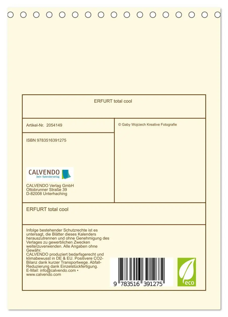 Bild: 9783516391275 | ERFURT total cool (Tischkalender 2026 DIN A5 hoch), CALVENDO...