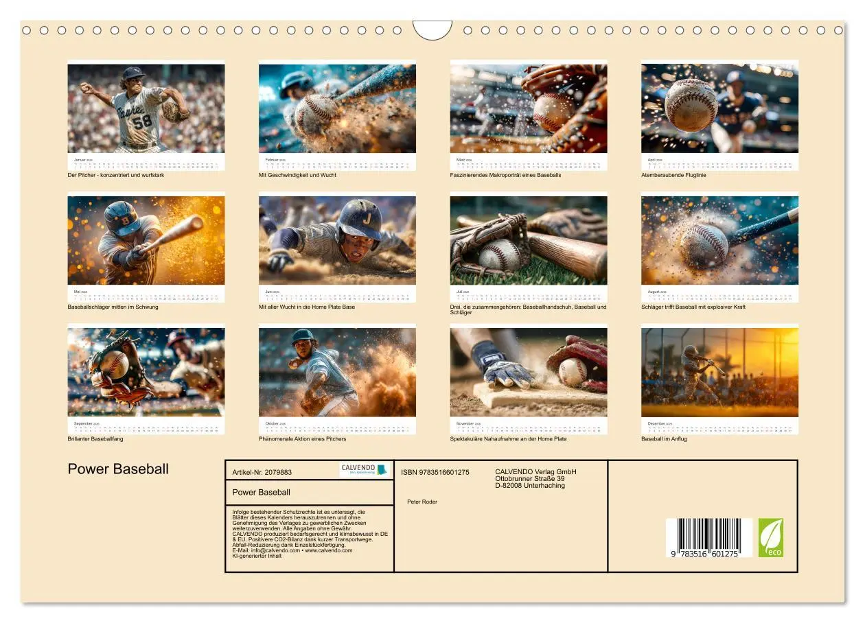 Bild: 9783516601275 | Power Baseball (Wandkalender 2026 DIN A3 quer), CALVENDO...