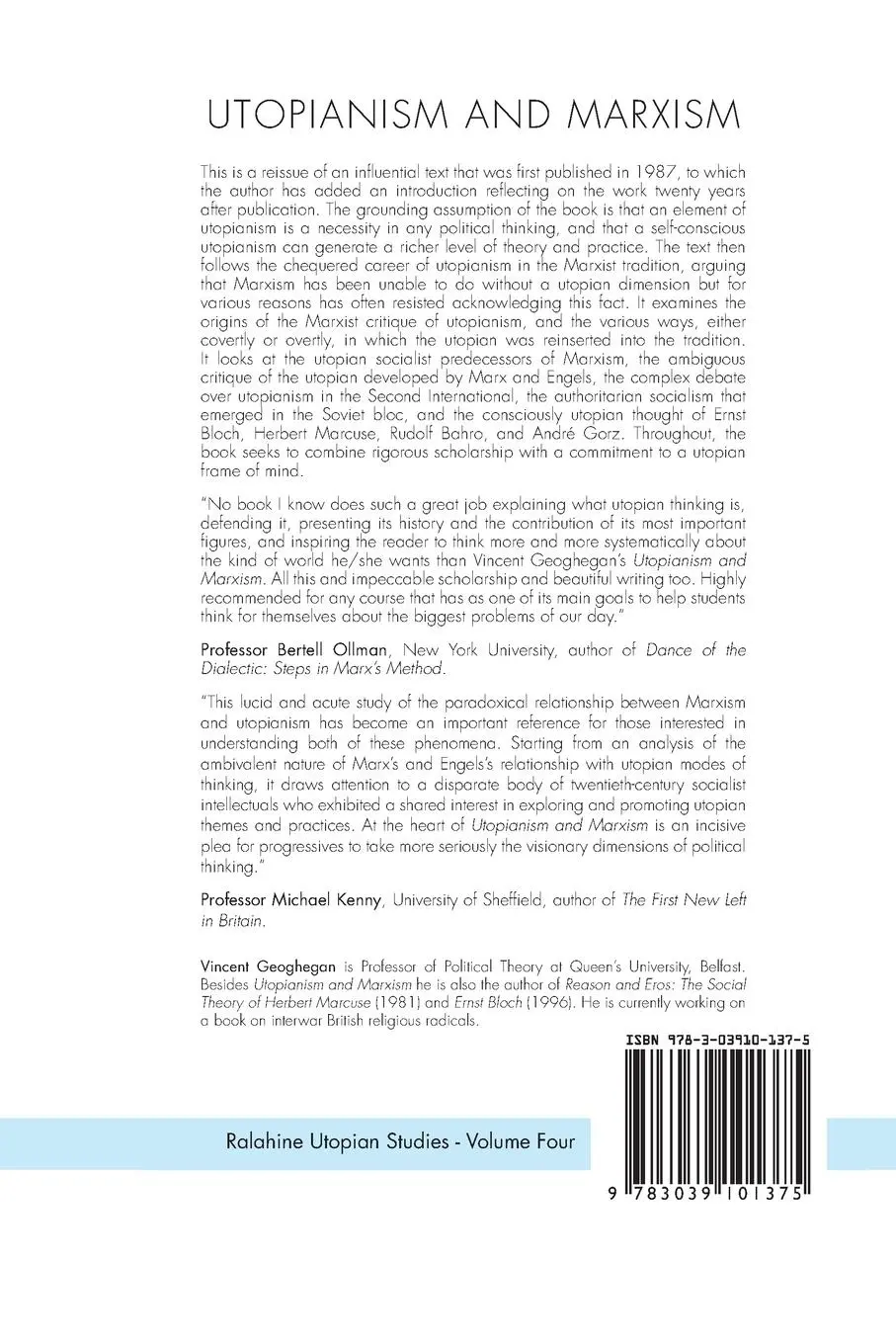 Rückseite: 9783039101375 | Utopianism and Marxism | Vincent Geoghegan | Taschenbuch | Englisch