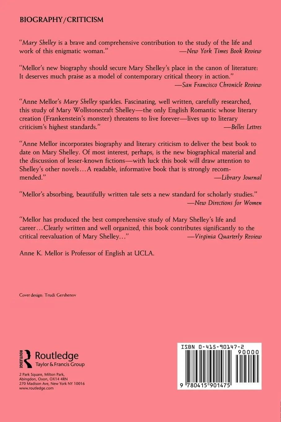 Rückseite: 9780415901475 | Mary Shelley | Her Life, Her Fiction, Her Monsters | Anne K. Mellor