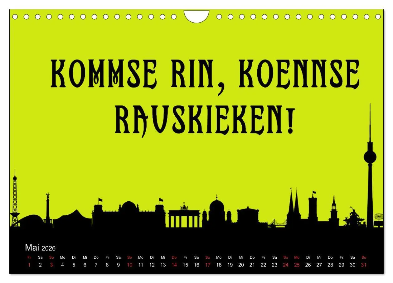 Bild: 9783457591475 | Berliner Mundart (Wandkalender 2026 DIN A4 quer), CALVENDO...