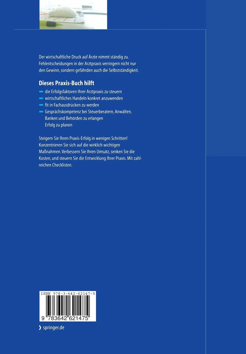 Rückseite: 9783642621475 | Betriebswirtschaftliche Praxisführung für Ärzte | Helmut Börkircher