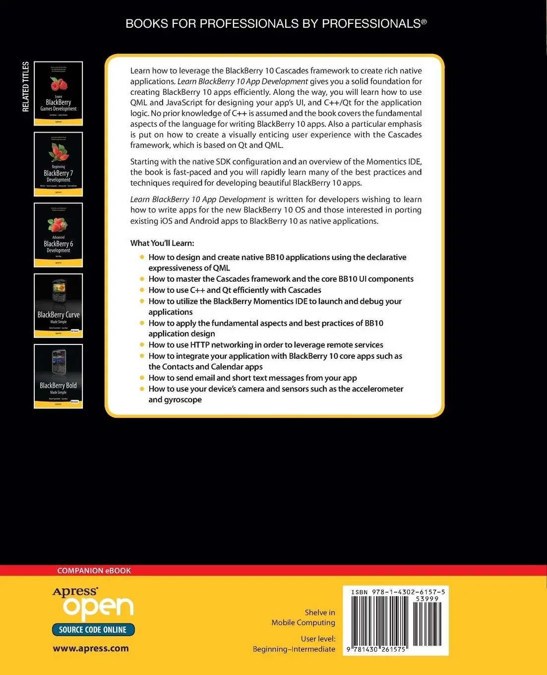 Rückseite: 9781430261575 | Learn BlackBerry 10 App Development | A Cascades-Driven Approach | xvi