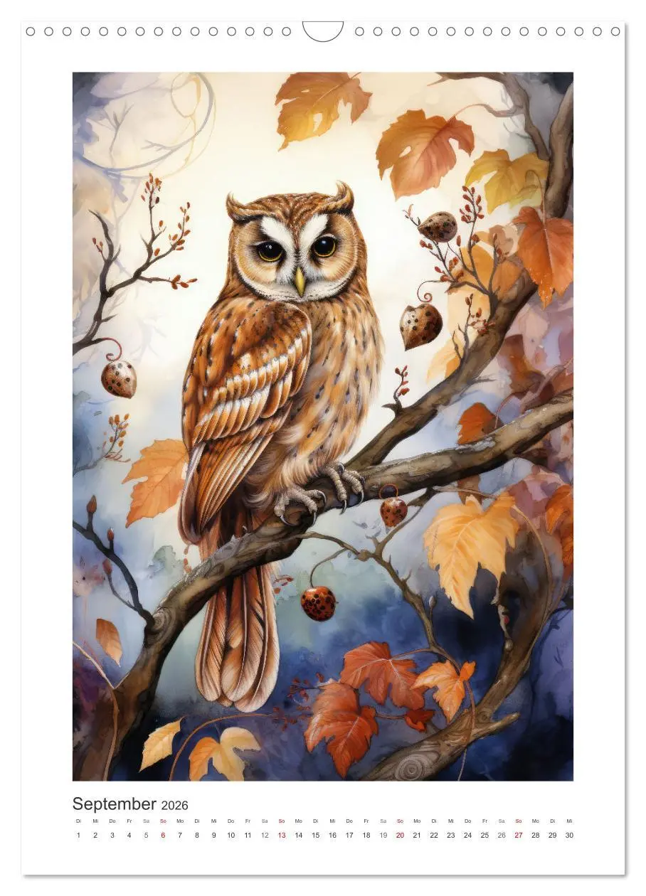 Bild: 9783516291575 | Eulenliebe (Wandkalender 2026 DIN A3 hoch), CALVENDO Monatskalender