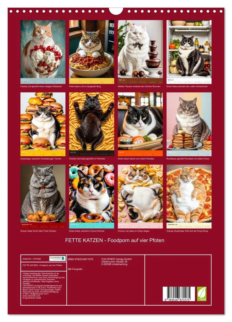 Bild: 9783516671575 | FETTE KATZEN - Foodporn auf vier Pfoten (Wandkalender 2026 DIN A3...