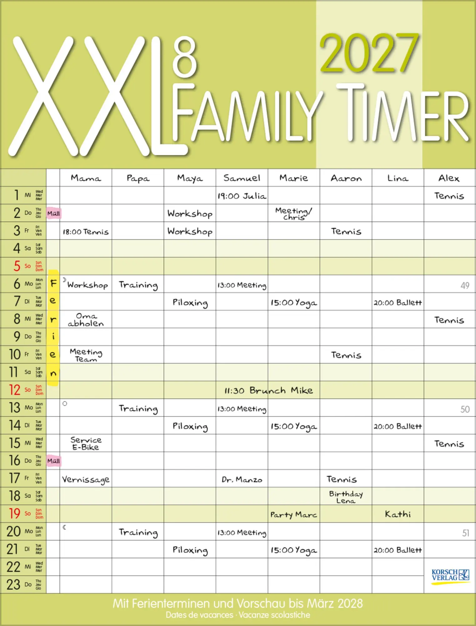 Cover: 9783819301575 | XXL Family Timer 8 2027 | Verlag Korsch | Kalender | 14 S. | Deutsch