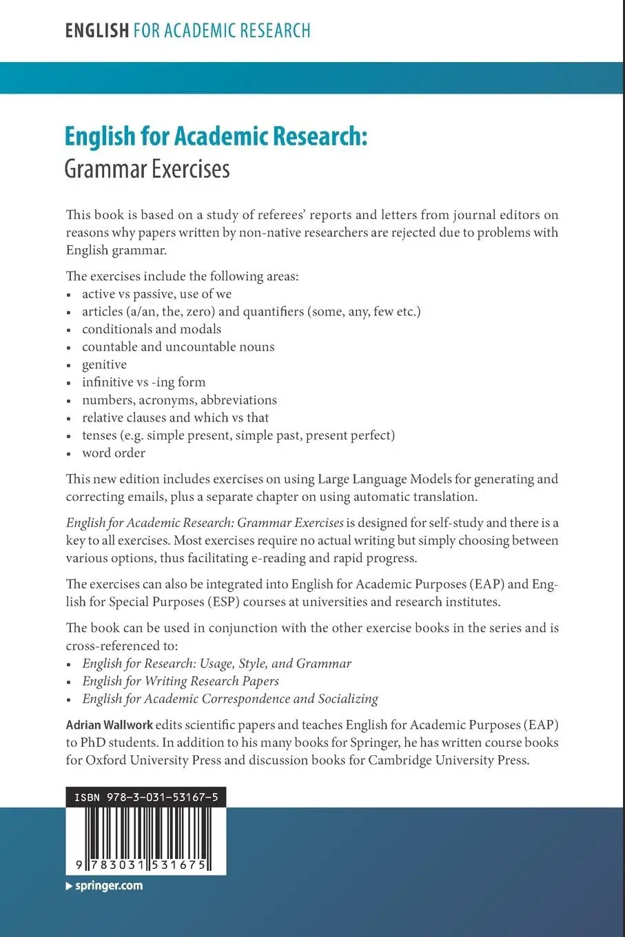 Rückseite: 9783031531675 | English for Academic Research: Grammar Exercises | Adrian Wallwork | x