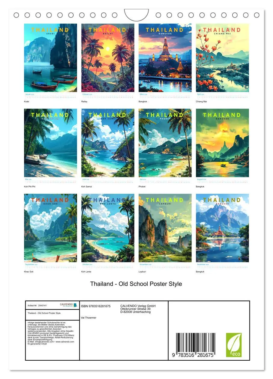 Bild: 9783516281675 | Thailand - Old School Poster Style (Wandkalender 2026 DIN A4 hoch),...