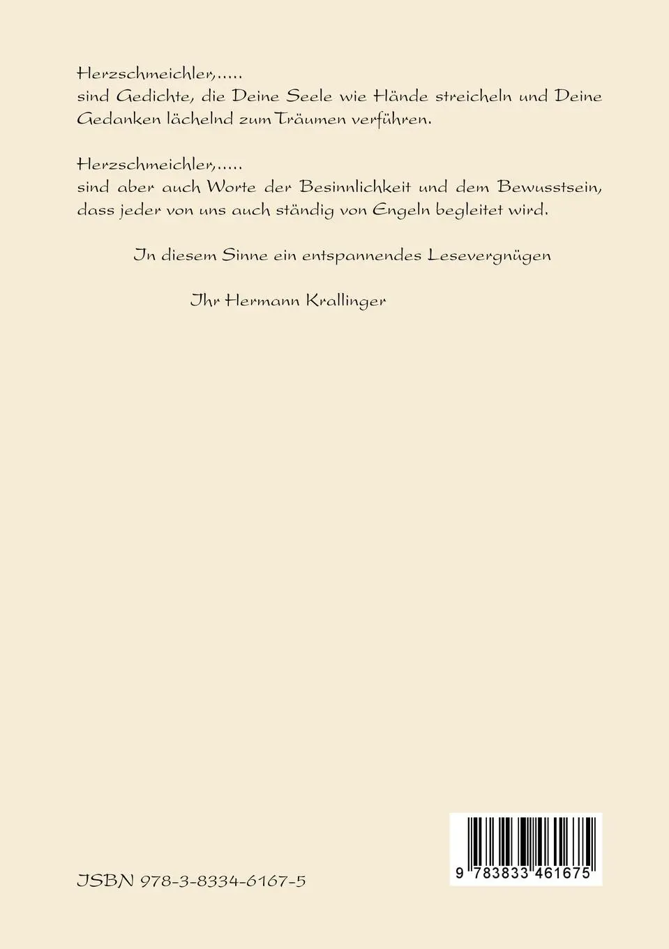 Rückseite: 9783833461675 | Herzschmeichler | Hermann Krallinger | Taschenbuch | 72 S. | Deutsch