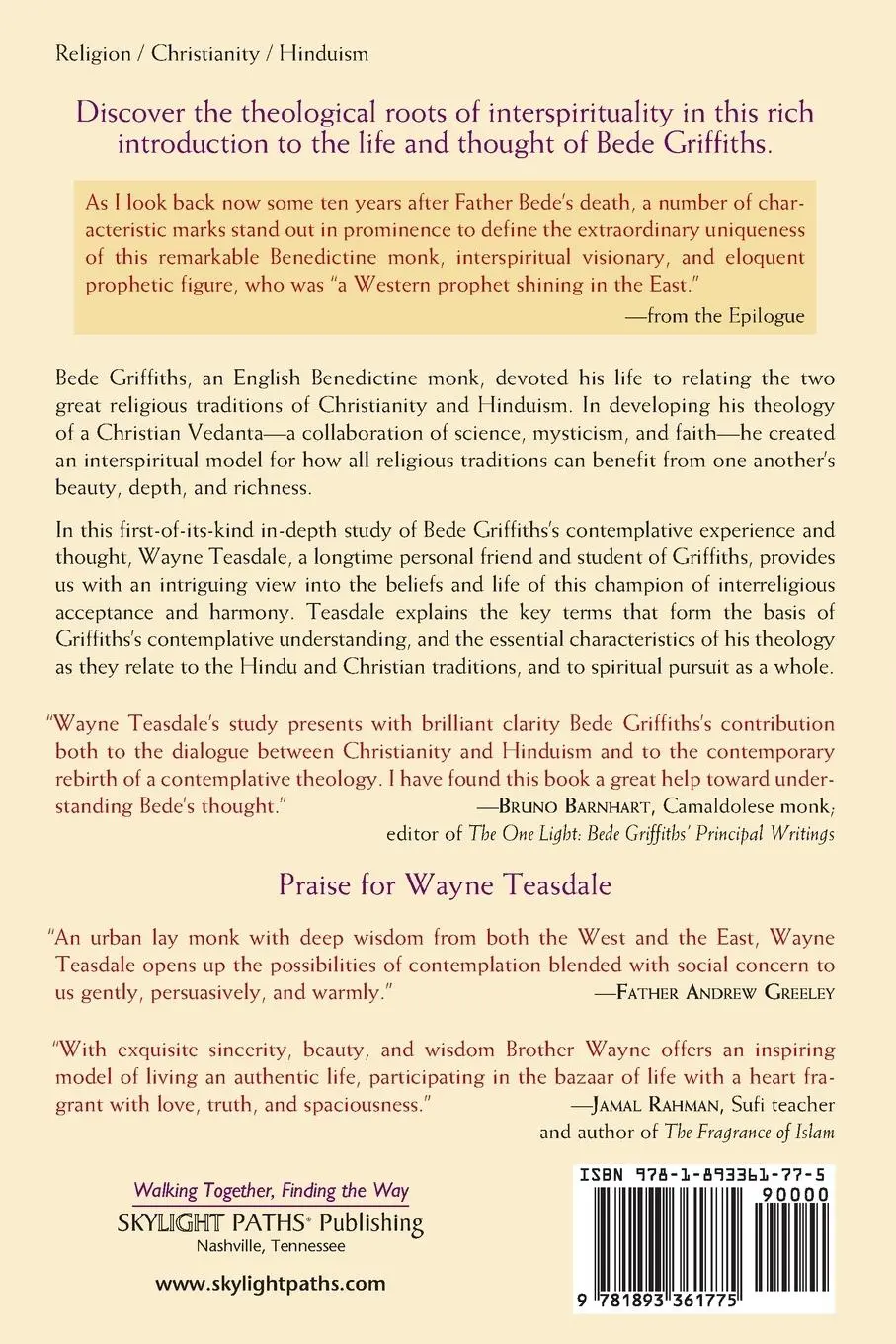Rückseite: 9781893361775 | Bede Griffiths | An Introduction to His Spiritual Thought | Teasdale