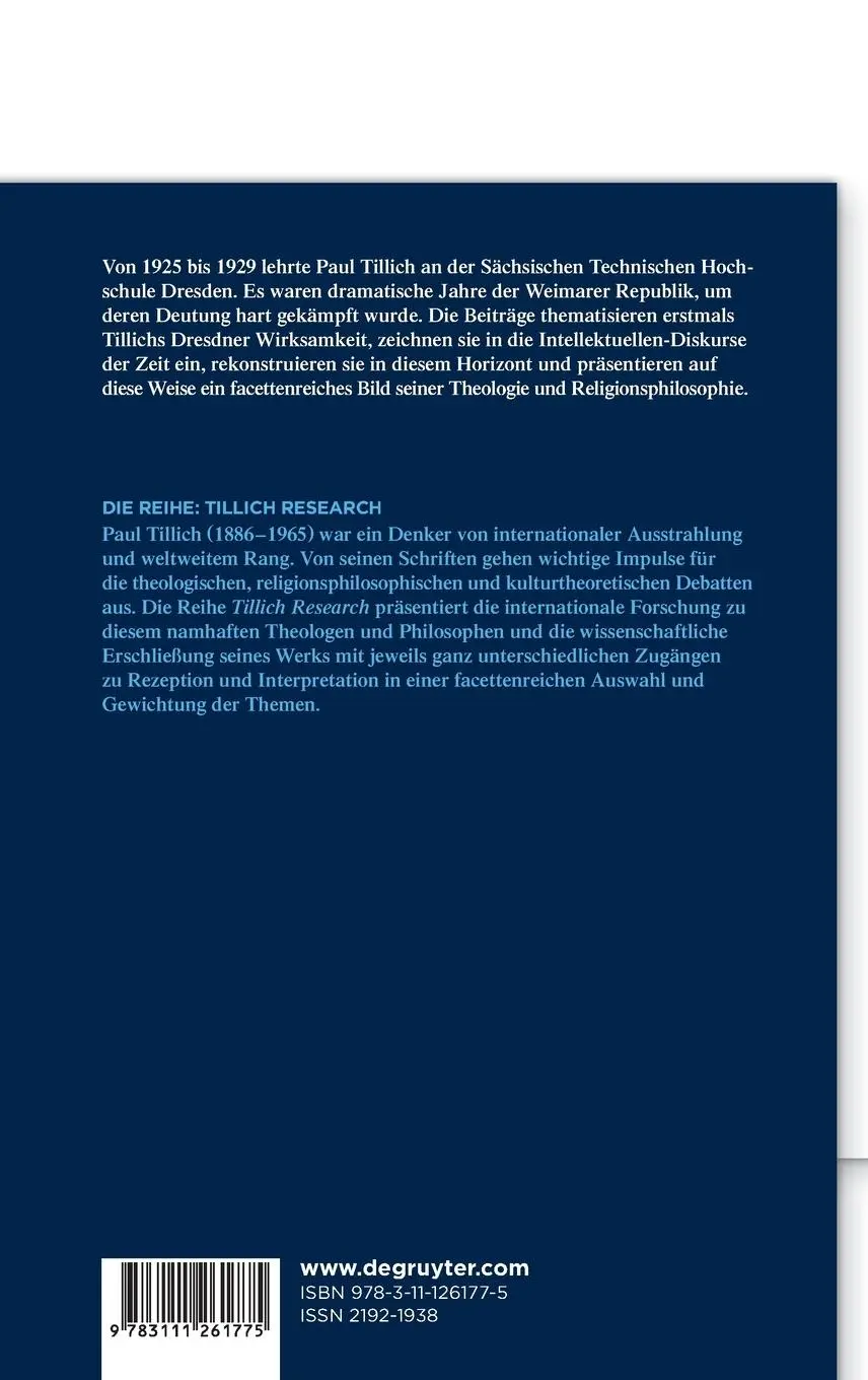 Rückseite: 9783111261775 | Paul Tillich in Dresden | Christian Danz (u. a.) | Buch | IX | Deutsch