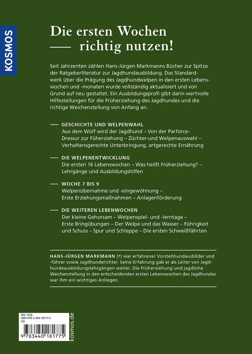 Rückseite: 9783440181775 | Der Jagdhundwelpe | Hans-Jürgen Markmann | Buch | 144 S. | Deutsch