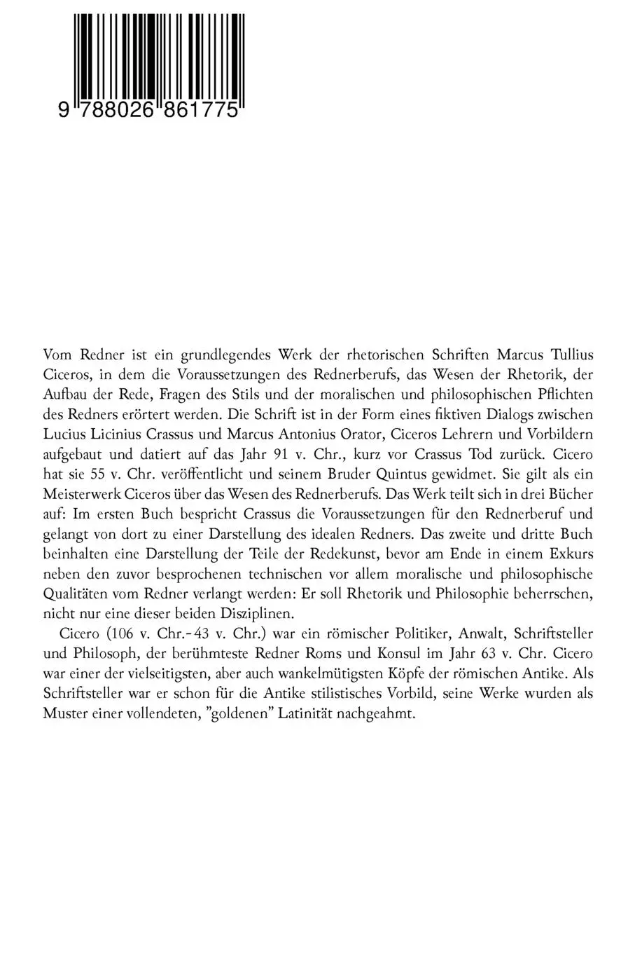 Rückseite: 9788026861775 | Vom Redner | De oratore: Rhetorisches Hauptwerk der Antike | Buch