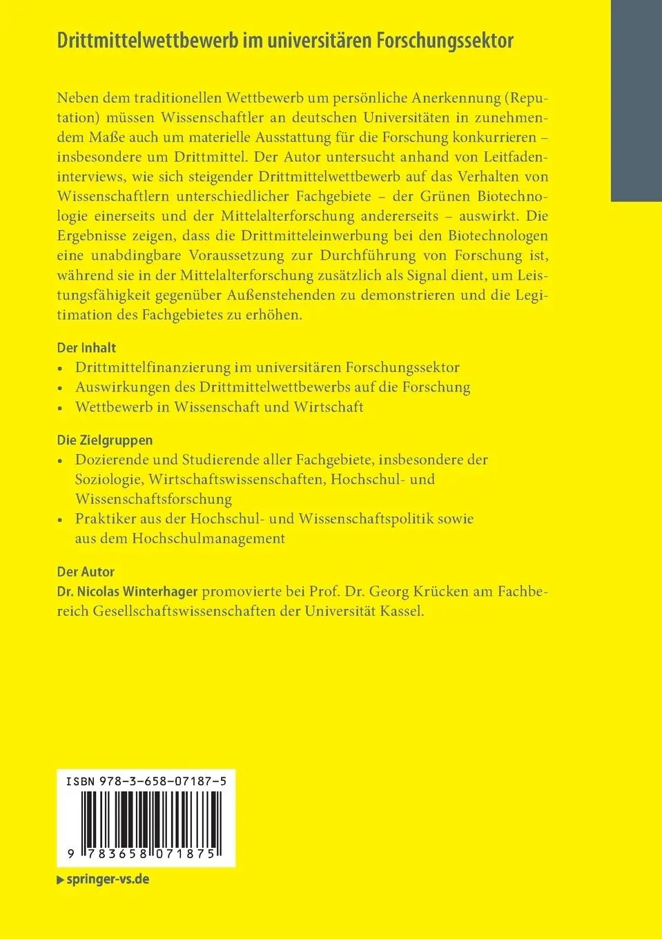 Rückseite: 9783658071875 | Drittmittelwettbewerb im universitären Forschungssektor | Winterhager