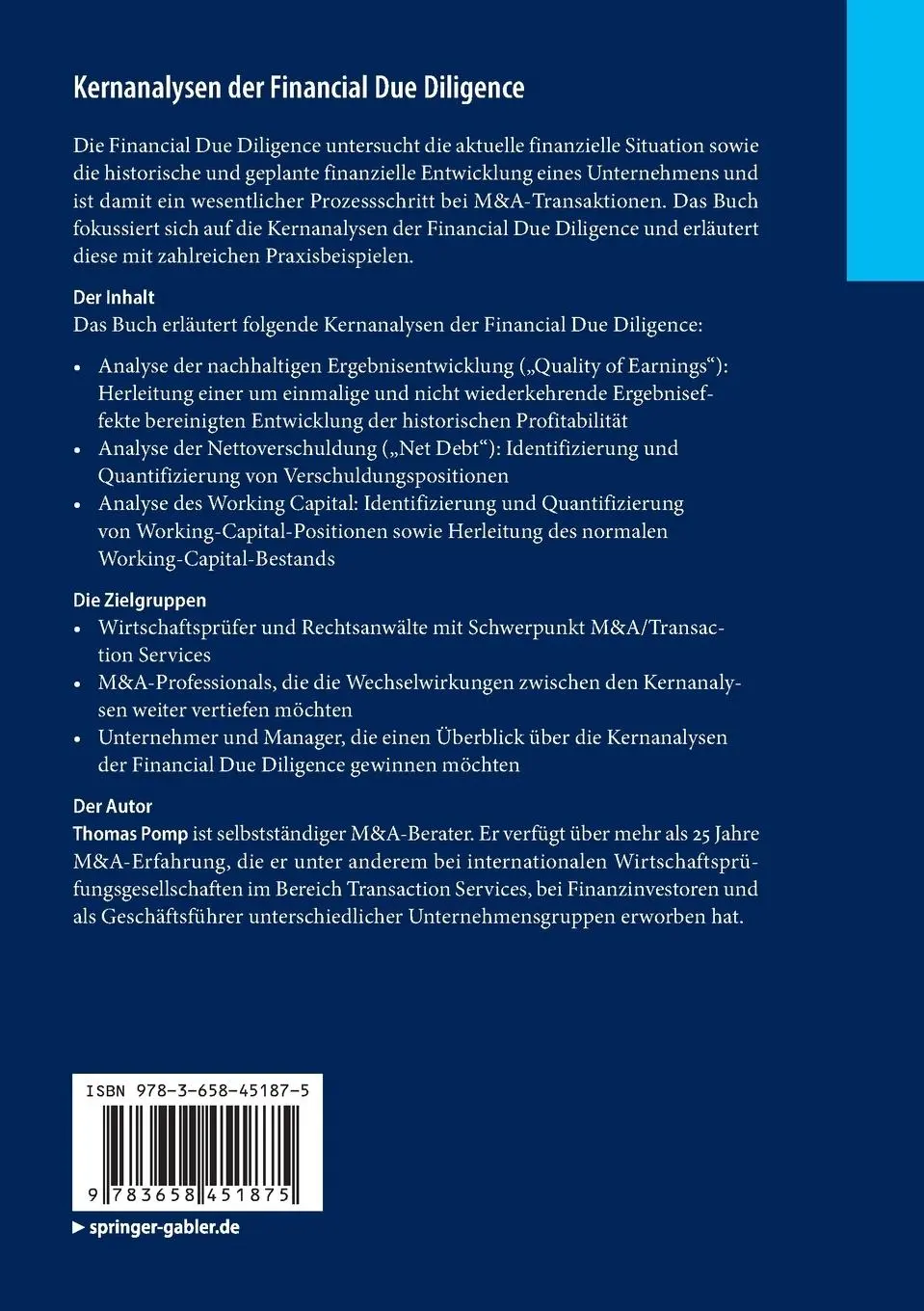 Rückseite: 9783658451875 | Kernanalysen der Financial Due Diligence | Thomas Pomp | Taschenbuch