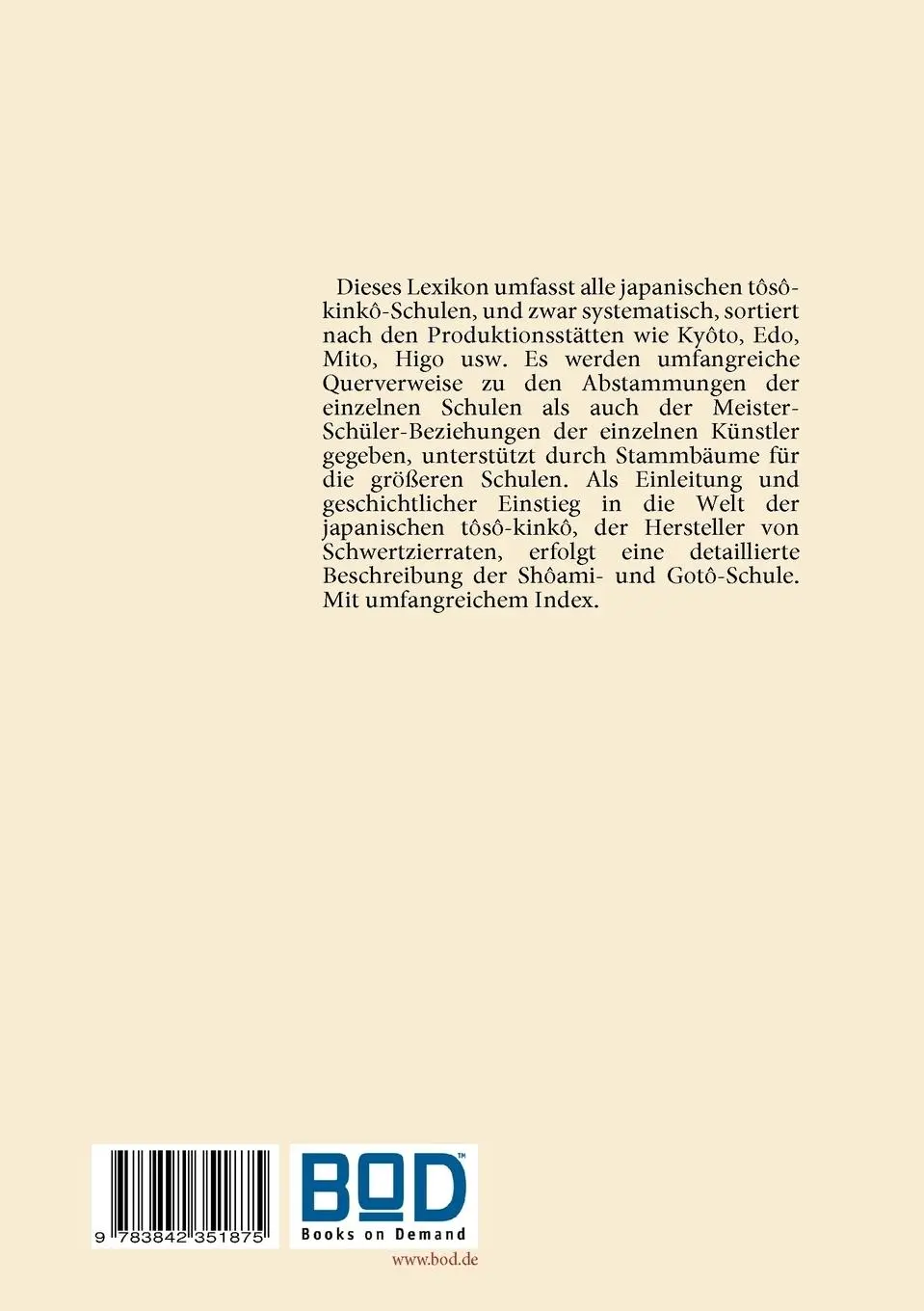 Rückseite: 9783842351875 | Lexikon der japanischen tôsô-kinkô-Schulen | Markus Sesko | Buch
