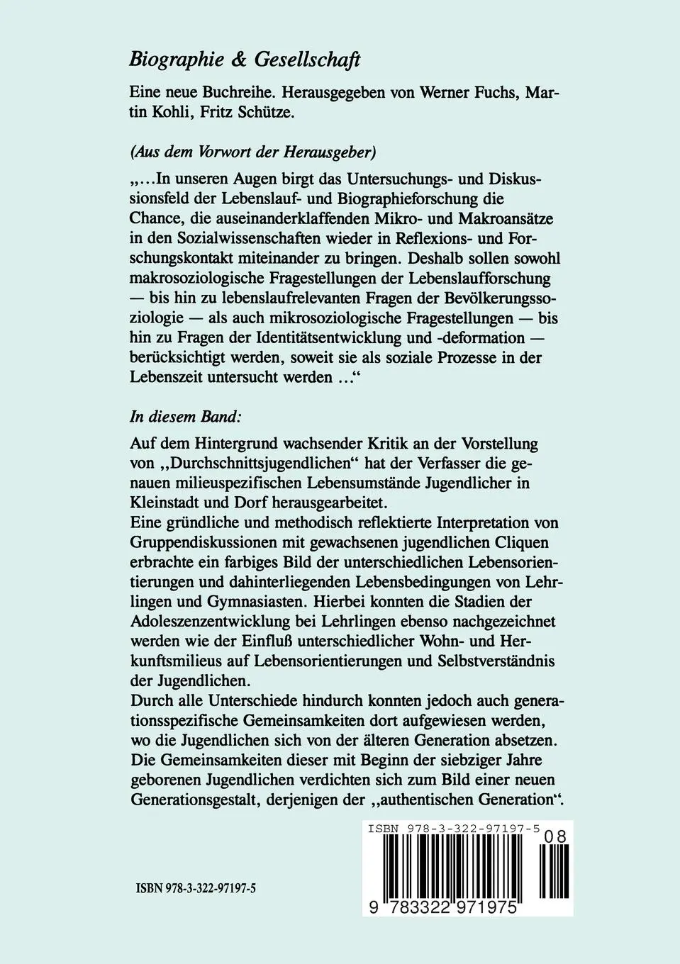 Rückseite: 9783322971975 | Generation, Milieu und Geschlecht | Ralf Bohnsack | Taschenbuch | ii