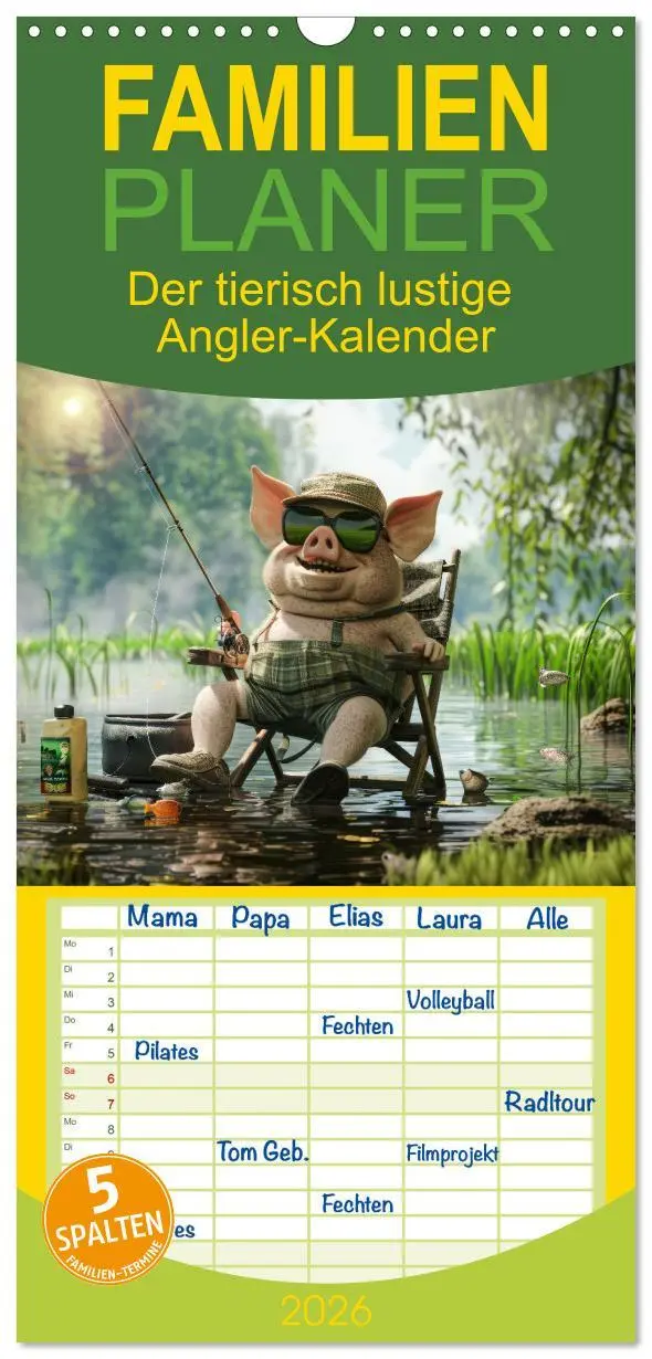 Cover: 9783516491975 | Familienplaner 2026 - Der tierisch lustige Angler-Kalender mit 5...