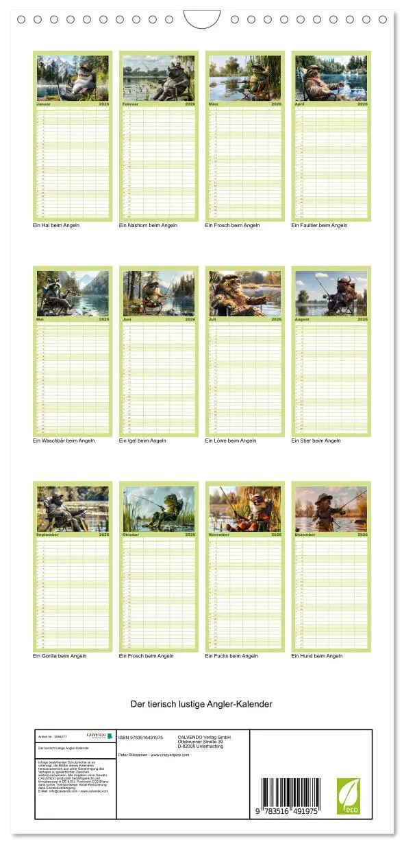 Bild: 9783516491975 | Familienplaner 2026 - Der tierisch lustige Angler-Kalender mit 5...