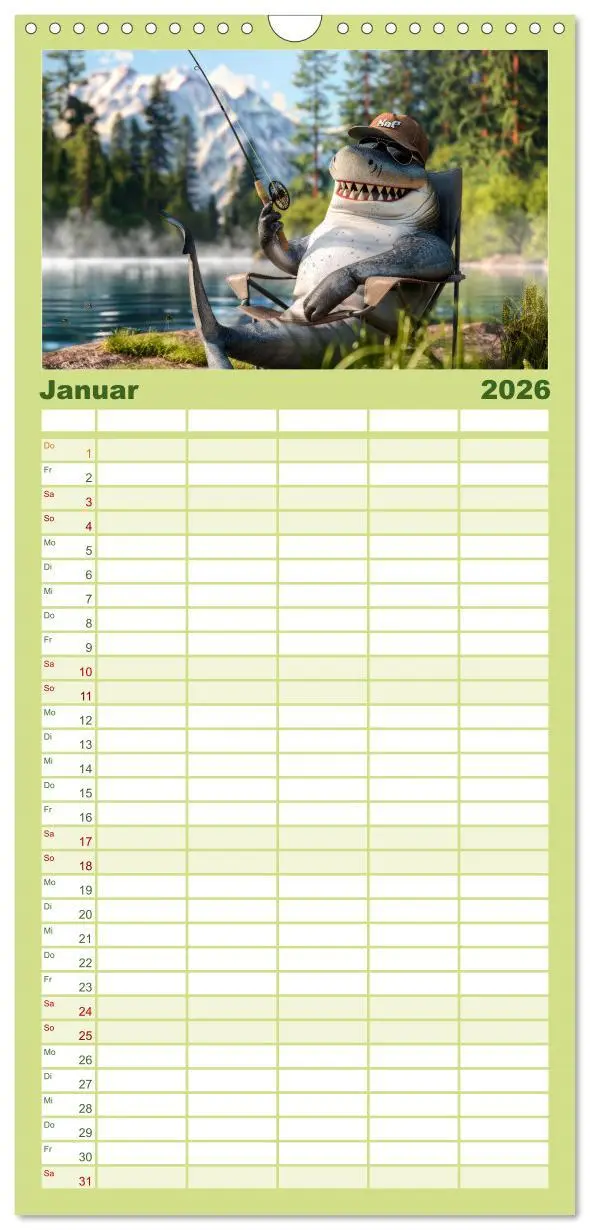 Bild: 9783516491975 | Familienplaner 2026 - Der tierisch lustige Angler-Kalender mit 5...