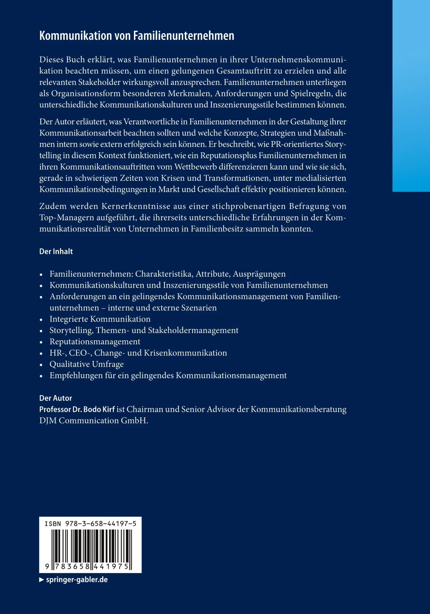 Rückseite: 9783658441975 | Kommunikation von Familienunternehmen | Bodo Kirf | Taschenbuch | xvii